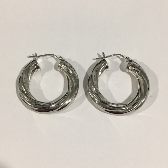 Sterling Silver Women's Twisted Hoop Earrings - Picture 2 of 4